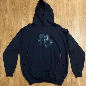 FUBU Vintage 90’s Spell Out Patent Leather Logo Hoodie. - Black -LG